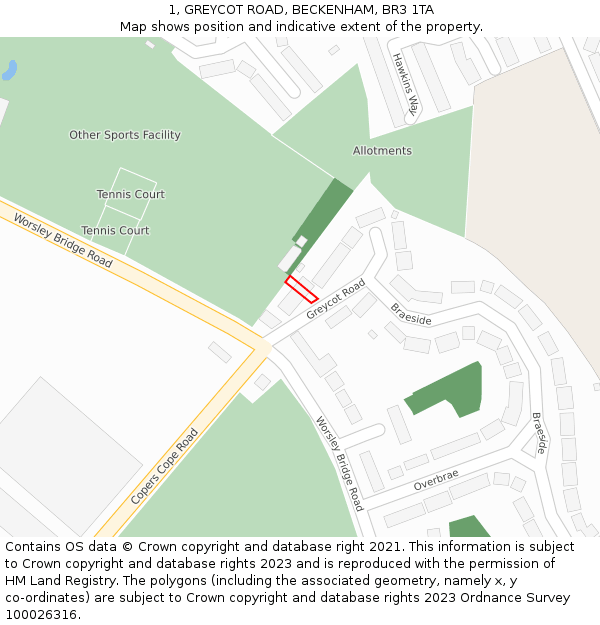 1, GREYCOT ROAD, BECKENHAM, BR3 1TA: Location map and indicative extent of plot