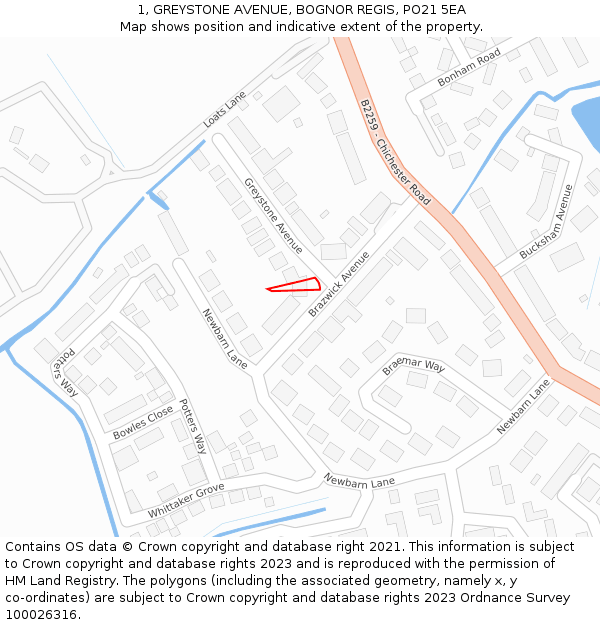 1, GREYSTONE AVENUE, BOGNOR REGIS, PO21 5EA: Location map and indicative extent of plot