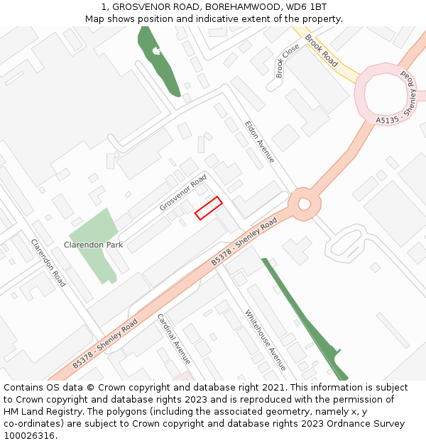 1, GROSVENOR ROAD, BOREHAMWOOD, WD6 1BT: Location map and indicative extent of plot