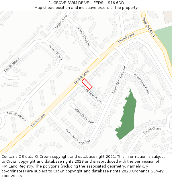 1, GROVE FARM DRIVE, LEEDS, LS16 6DD: Location map and indicative extent of plot