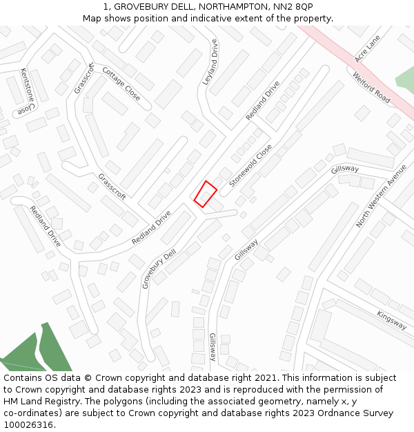 1, GROVEBURY DELL, NORTHAMPTON, NN2 8QP: Location map and indicative extent of plot