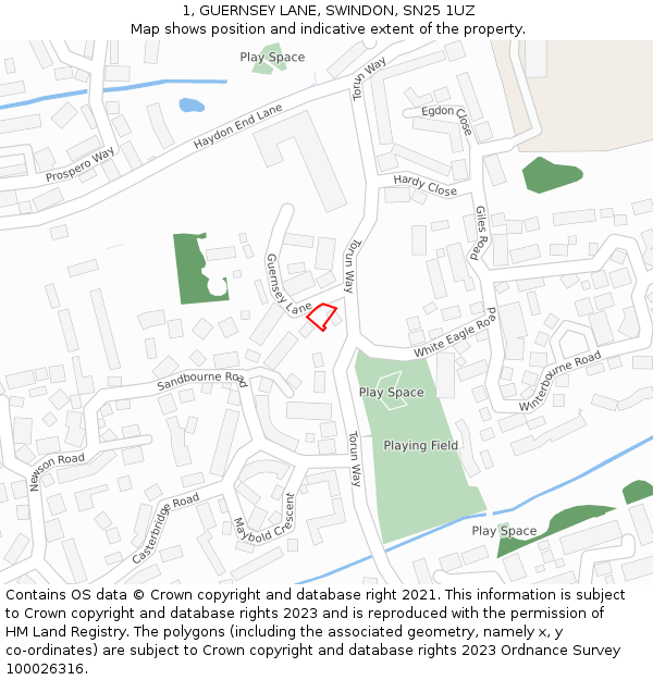 1, GUERNSEY LANE, SWINDON, SN25 1UZ: Location map and indicative extent of plot