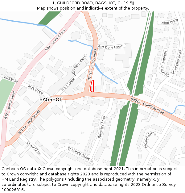 1, GUILDFORD ROAD, BAGSHOT, GU19 5JJ: Location map and indicative extent of plot