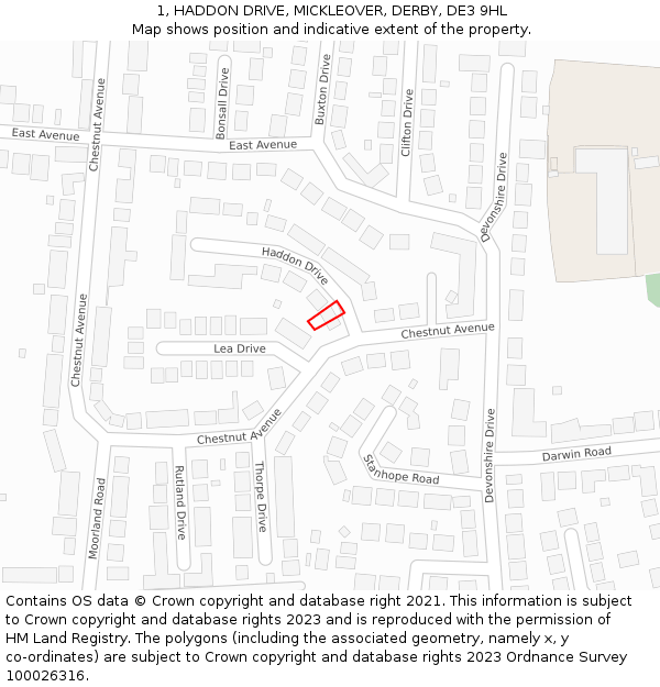 1, HADDON DRIVE, MICKLEOVER, DERBY, DE3 9HL: Location map and indicative extent of plot