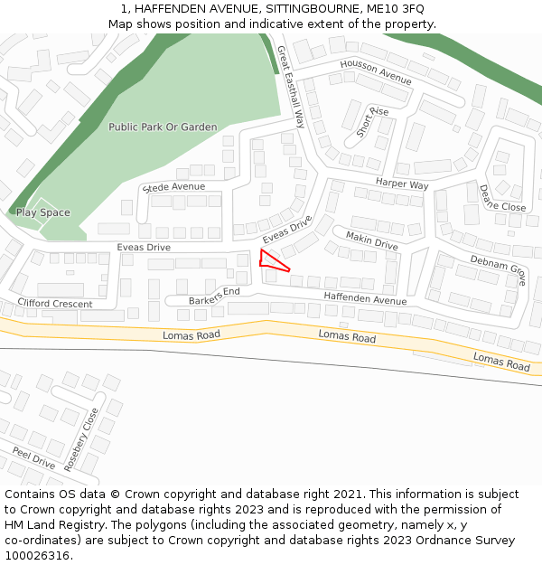 1, HAFFENDEN AVENUE, SITTINGBOURNE, ME10 3FQ: Location map and indicative extent of plot