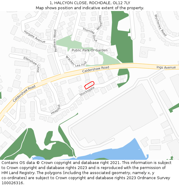 1, HALCYON CLOSE, ROCHDALE, OL12 7LY: Location map and indicative extent of plot