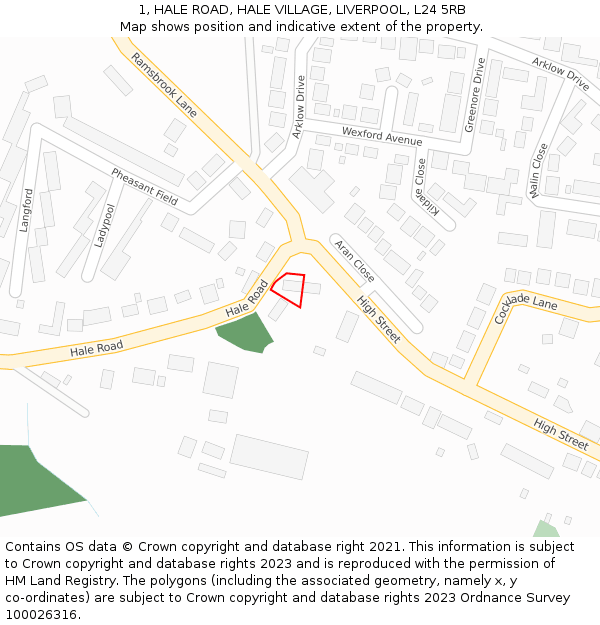 1, HALE ROAD, HALE VILLAGE, LIVERPOOL, L24 5RB: Location map and indicative extent of plot