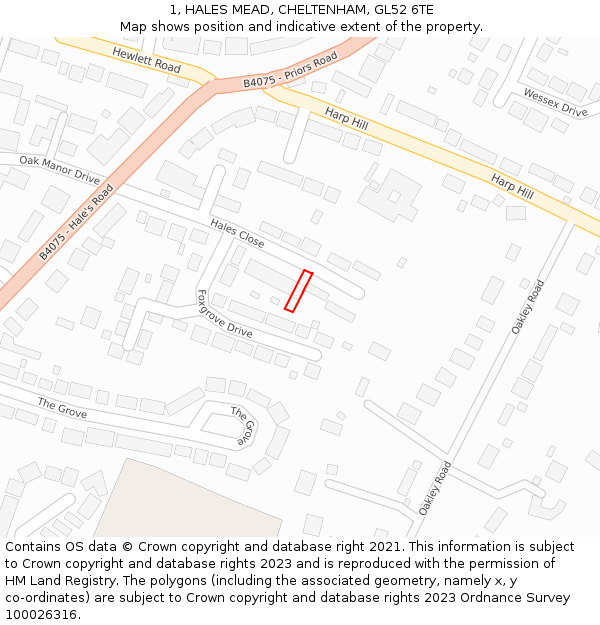 1, HALES MEAD, CHELTENHAM, GL52 6TE: Location map and indicative extent of plot