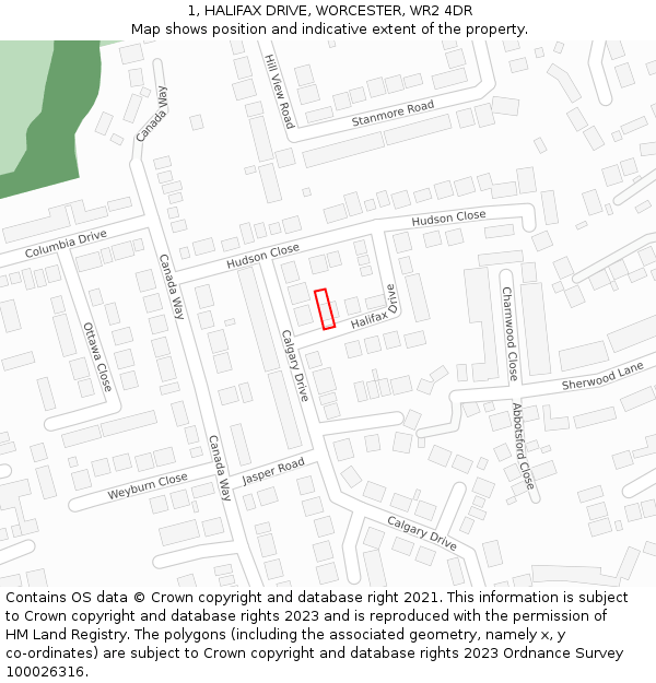 1, HALIFAX DRIVE, WORCESTER, WR2 4DR: Location map and indicative extent of plot