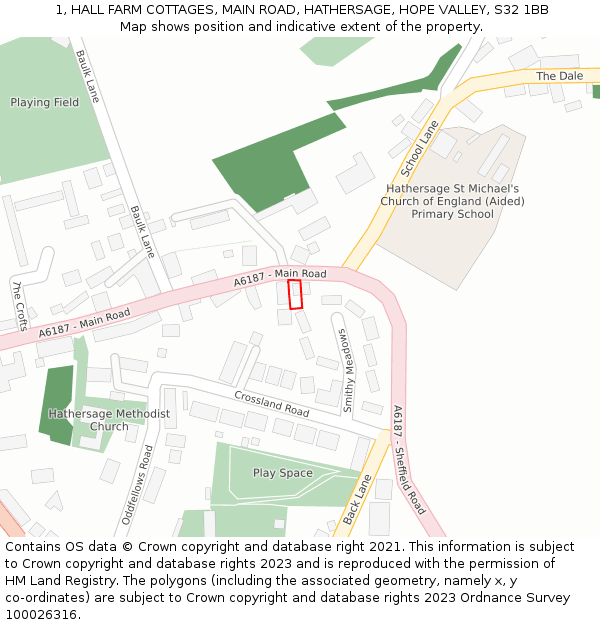 1, HALL FARM COTTAGES, MAIN ROAD, HATHERSAGE, HOPE VALLEY, S32 1BB: Location map and indicative extent of plot