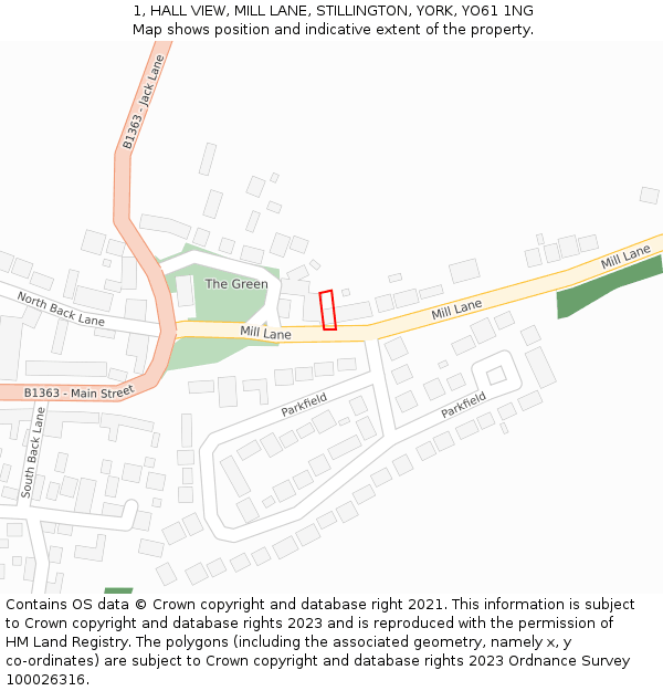 1, HALL VIEW, MILL LANE, STILLINGTON, YORK, YO61 1NG: Location map and indicative extent of plot