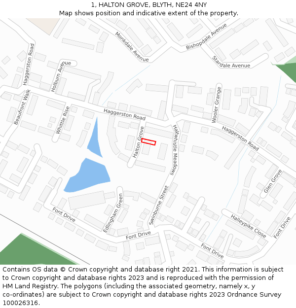 1, HALTON GROVE, BLYTH, NE24 4NY: Location map and indicative extent of plot