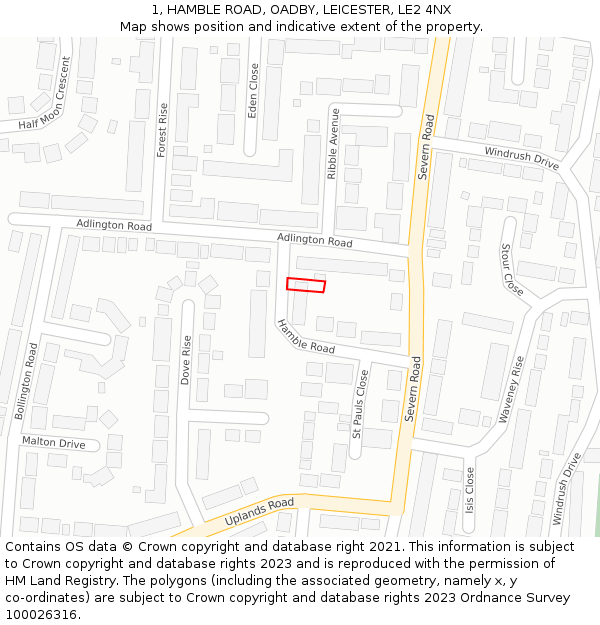 1, HAMBLE ROAD, OADBY, LEICESTER, LE2 4NX: Location map and indicative extent of plot