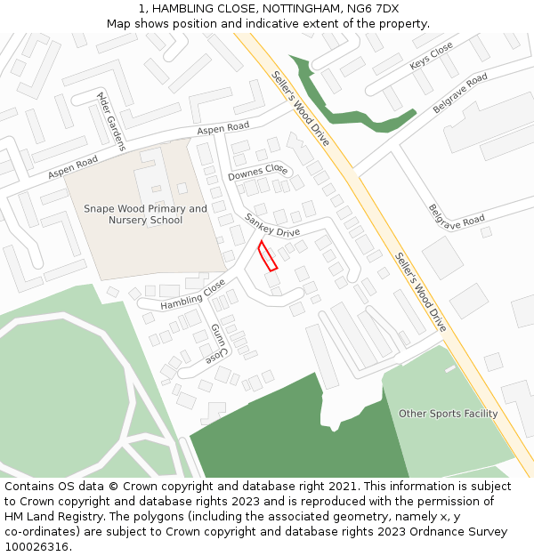 1, HAMBLING CLOSE, NOTTINGHAM, NG6 7DX: Location map and indicative extent of plot