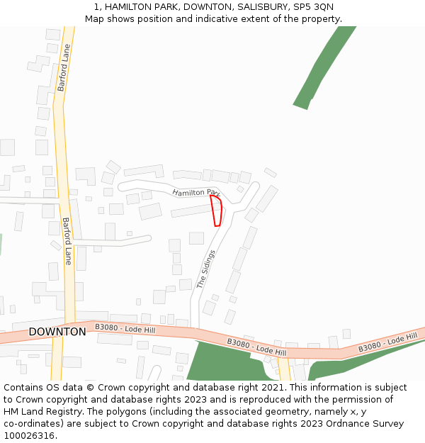 1, HAMILTON PARK, DOWNTON, SALISBURY, SP5 3QN: Location map and indicative extent of plot