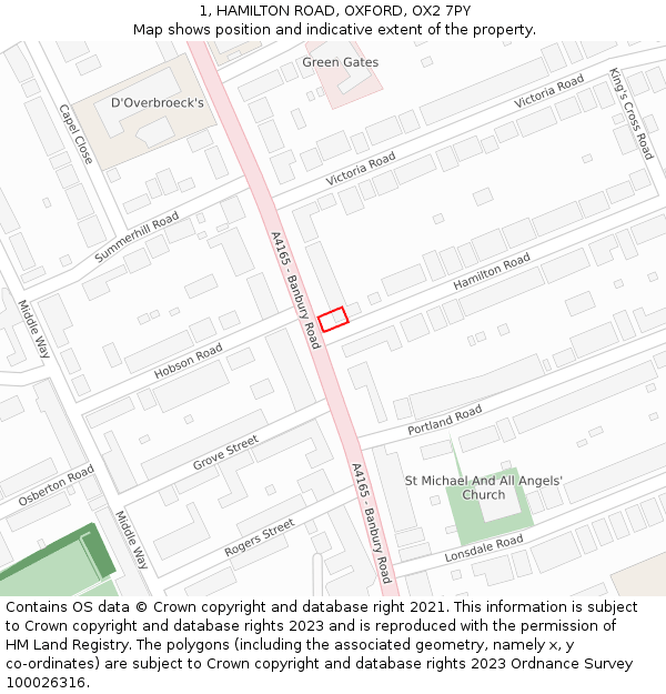 1, HAMILTON ROAD, OXFORD, OX2 7PY: Location map and indicative extent of plot