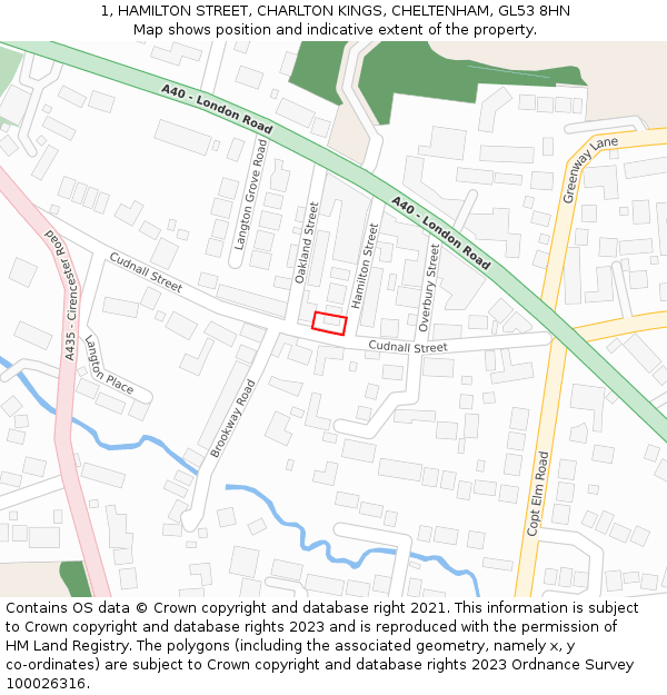 1, HAMILTON STREET, CHARLTON KINGS, CHELTENHAM, GL53 8HN: Location map and indicative extent of plot