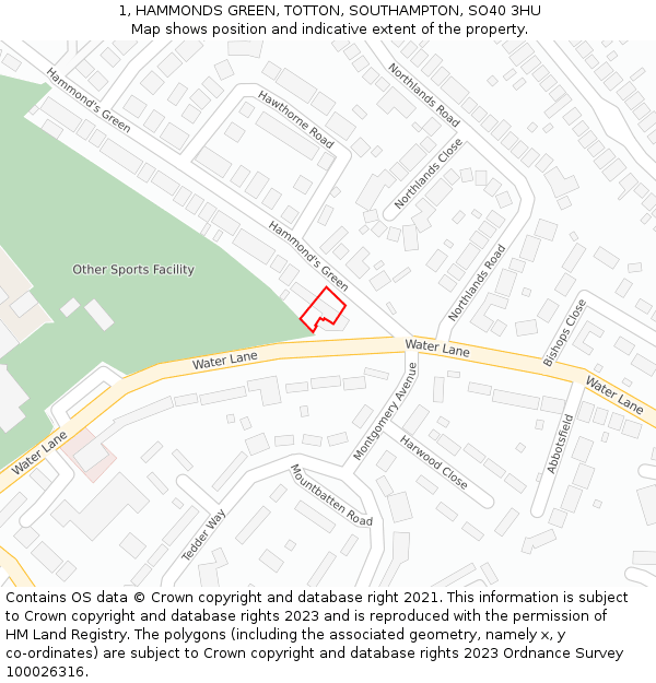 1, HAMMONDS GREEN, TOTTON, SOUTHAMPTON, SO40 3HU: Location map and indicative extent of plot