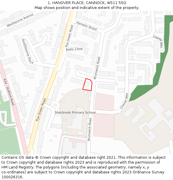 1, HANOVER PLACE, CANNOCK, WS11 5SG: Location map and indicative extent of plot