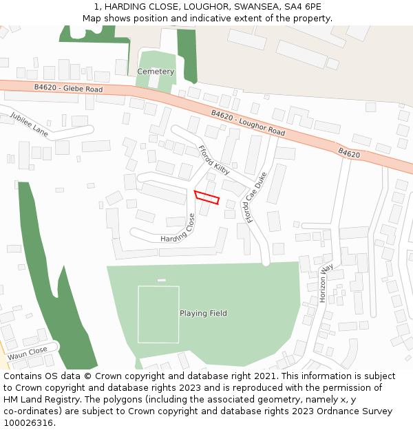 1, HARDING CLOSE, LOUGHOR, SWANSEA, SA4 6PE: Location map and indicative extent of plot