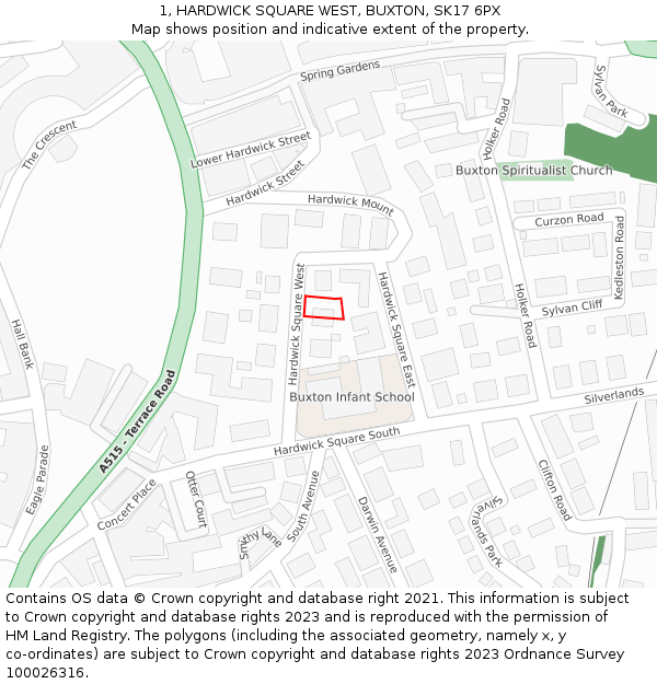 1, HARDWICK SQUARE WEST, BUXTON, SK17 6PX: Location map and indicative extent of plot