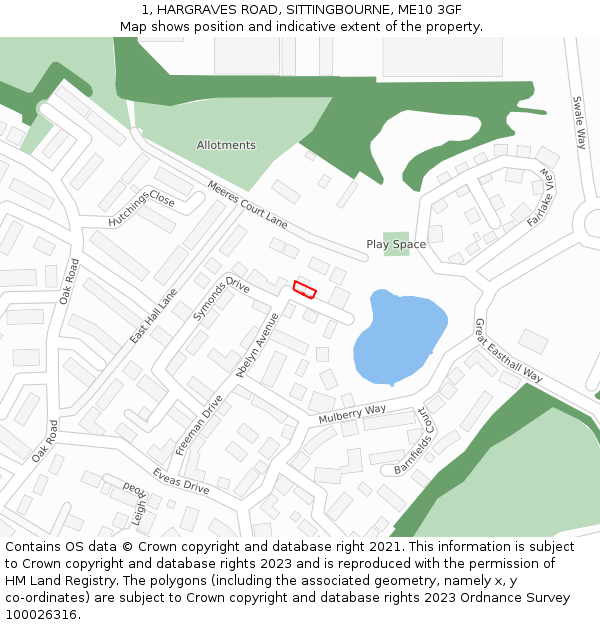 1, HARGRAVES ROAD, SITTINGBOURNE, ME10 3GF: Location map and indicative extent of plot