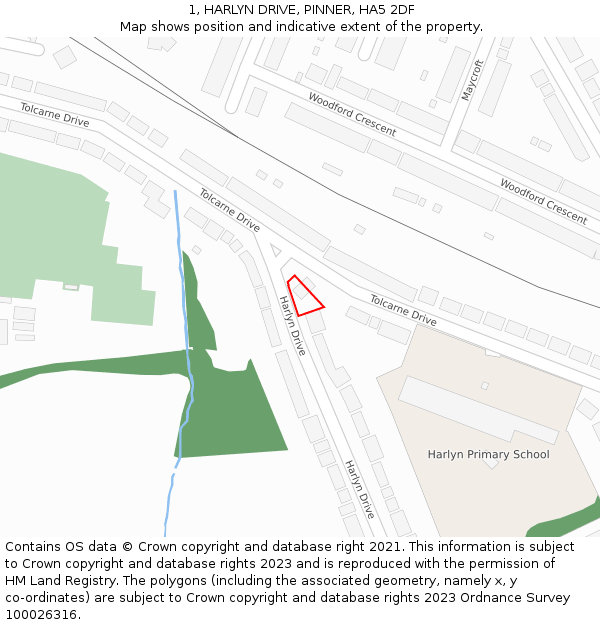 1, HARLYN DRIVE, PINNER, HA5 2DF: Location map and indicative extent of plot