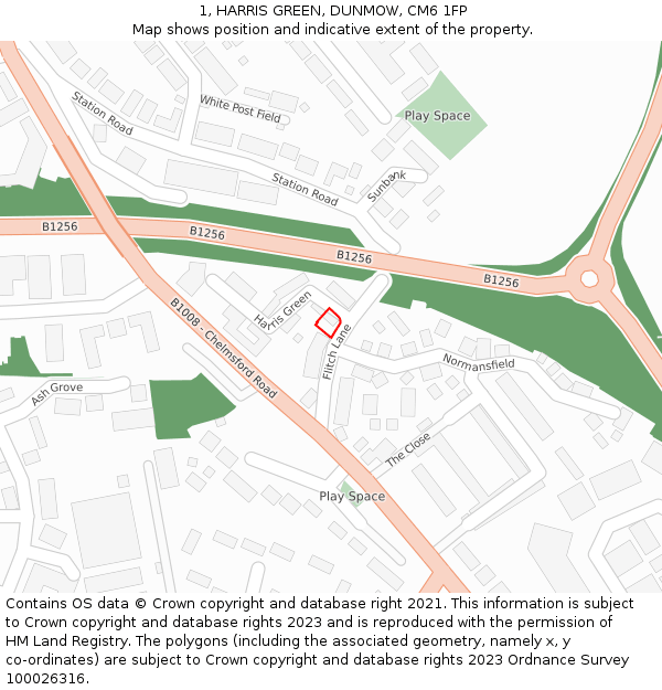 1, HARRIS GREEN, DUNMOW, CM6 1FP: Location map and indicative extent of plot