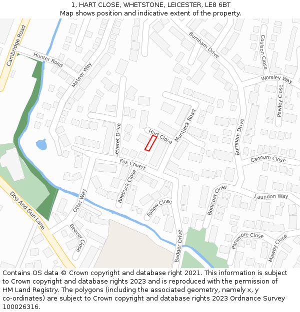 1, HART CLOSE, WHETSTONE, LEICESTER, LE8 6BT: Location map and indicative extent of plot