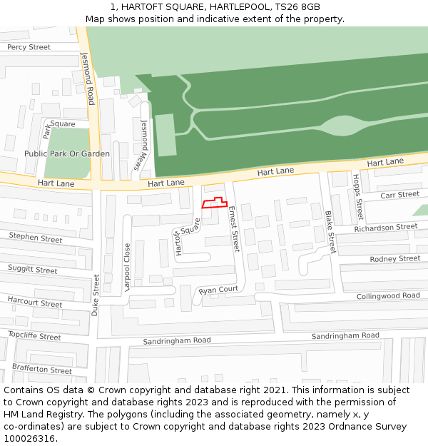 1, HARTOFT SQUARE, HARTLEPOOL, TS26 8GB: Location map and indicative extent of plot