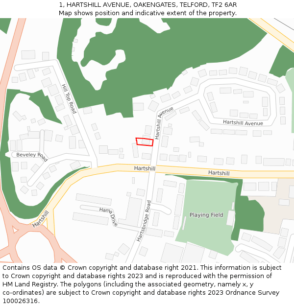 1, HARTSHILL AVENUE, OAKENGATES, TELFORD, TF2 6AR: Location map and indicative extent of plot