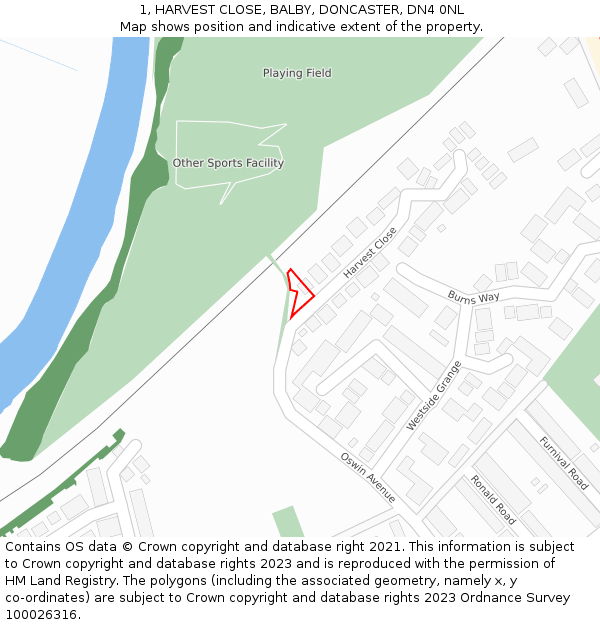 1, HARVEST CLOSE, BALBY, DONCASTER, DN4 0NL: Location map and indicative extent of plot