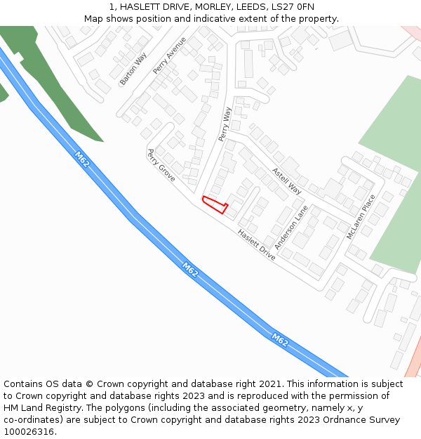 1, HASLETT DRIVE, MORLEY, LEEDS, LS27 0FN: Location map and indicative extent of plot