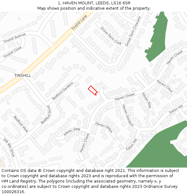 1, HAVEN MOUNT, LEEDS, LS16 6SR: Location map and indicative extent of plot