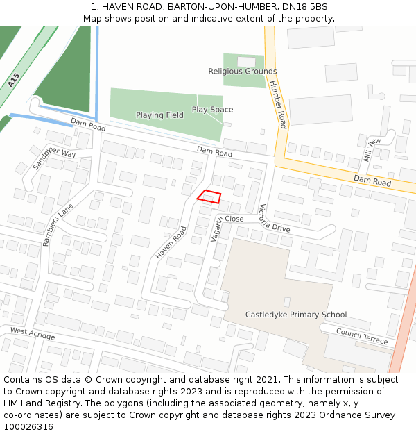 1, HAVEN ROAD, BARTON-UPON-HUMBER, DN18 5BS: Location map and indicative extent of plot