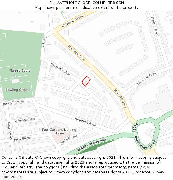 1, HAVERHOLT CLOSE, COLNE, BB8 9SN: Location map and indicative extent of plot