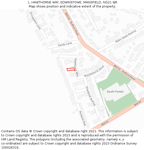 1, HAWTHORNE WAY, EDWINSTOWE, MANSFIELD, NG21 9JR: Location map and indicative extent of plot