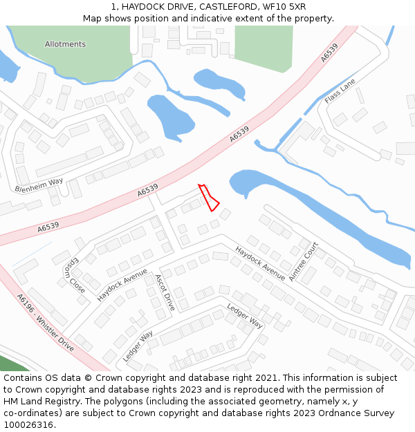 1, HAYDOCK DRIVE, CASTLEFORD, WF10 5XR: Location map and indicative extent of plot