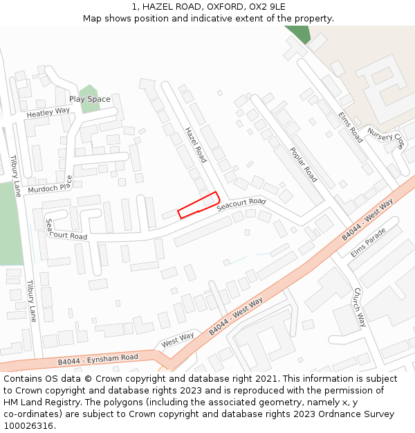 1, HAZEL ROAD, OXFORD, OX2 9LE: Location map and indicative extent of plot