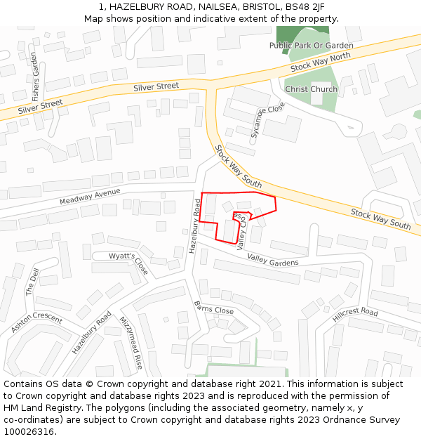 1, HAZELBURY ROAD, NAILSEA, BRISTOL, BS48 2JF: Location map and indicative extent of plot