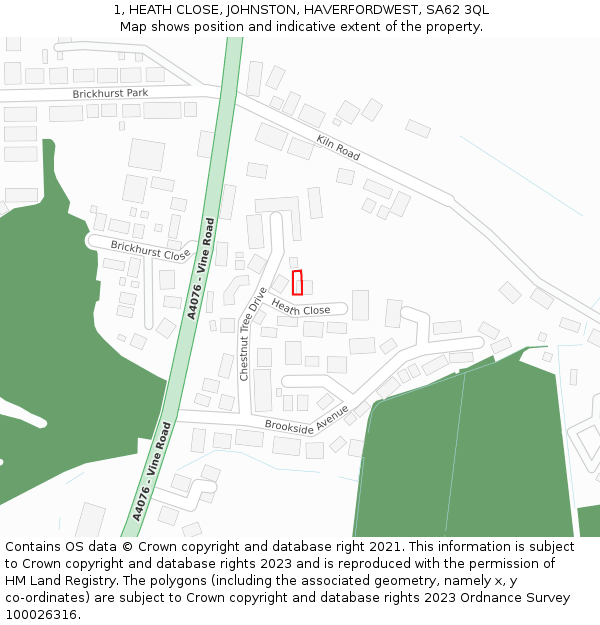 1, HEATH CLOSE, JOHNSTON, HAVERFORDWEST, SA62 3QL: Location map and indicative extent of plot