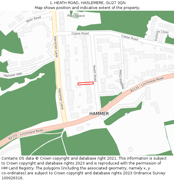 1, HEATH ROAD, HASLEMERE, GU27 3QN: Location map and indicative extent of plot