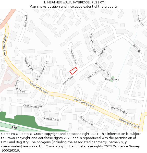 1, HEATHER WALK, IVYBRIDGE, PL21 0YJ: Location map and indicative extent of plot