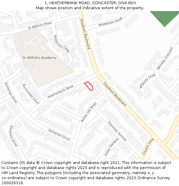 1, HEATHERBANK ROAD, DONCASTER, DN4 6EH: Location map and indicative extent of plot