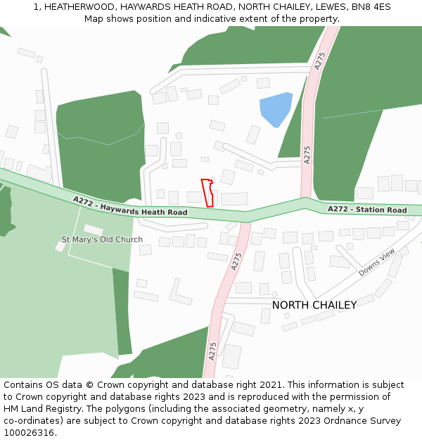 1, HEATHERWOOD, HAYWARDS HEATH ROAD, NORTH CHAILEY, LEWES, BN8 4ES: Location map and indicative extent of plot