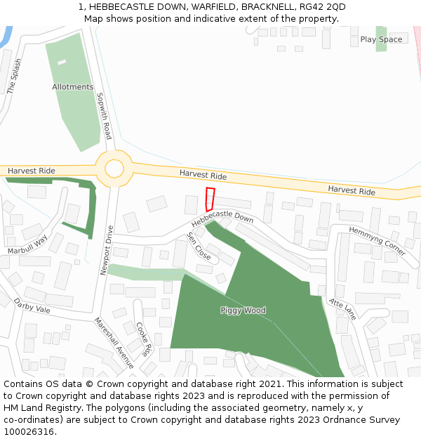 1, HEBBECASTLE DOWN, WARFIELD, BRACKNELL, RG42 2QD: Location map and indicative extent of plot