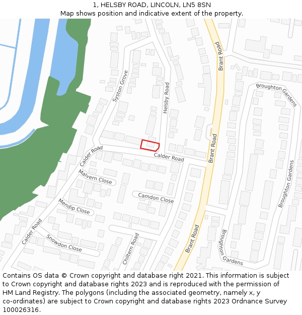 1, HELSBY ROAD, LINCOLN, LN5 8SN: Location map and indicative extent of plot