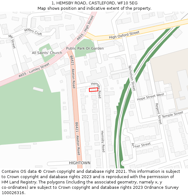 1, HEMSBY ROAD, CASTLEFORD, WF10 5EG: Location map and indicative extent of plot