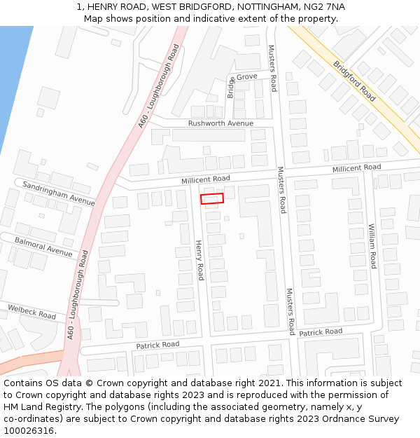 1, HENRY ROAD, WEST BRIDGFORD, NOTTINGHAM, NG2 7NA: Location map and indicative extent of plot