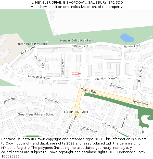 1, HENSLER DRIVE, BISHOPDOWN, SALISBURY, SP1 3DQ: Location map and indicative extent of plot